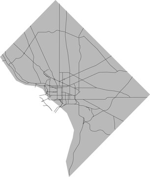 District of Columbia vector map of the National Highway System with state boundary (NHS, Web Mercator projection, PPT-compatible & fully editable)