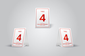 Table 4 Reservation Tent Card Mockup, Modern Red Table Number Display for Events and Dining