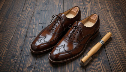 old shoes on wooden background