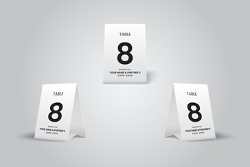 Tent Table Number 8 Card Mockup, Minimalist Folded Card for Elegant Event Decoration