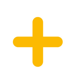 Obraz premium Flat yellow plus icon with rounded edges and minimal design, suitable for UI, web, or infographic elements on white background.
