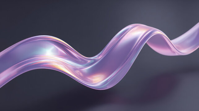 A smooth, translucent, and iridescent purple ribbon-like wave twists gracefully against a dark blurred background.