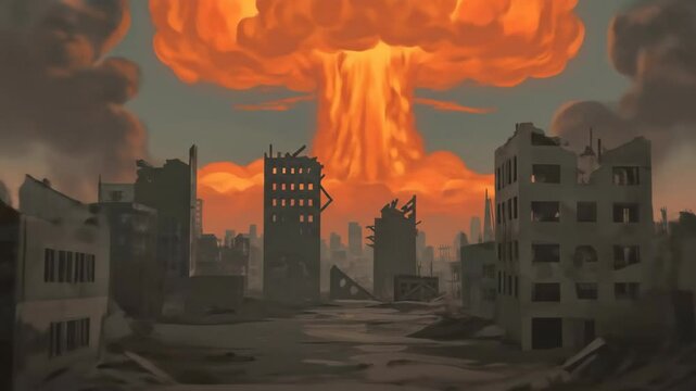 Nuclear explosion desolate cityscape
