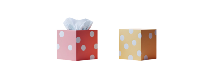 Two dotted tissue boxes for health and hygiene on a plain black background
