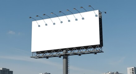 Obraz premium Blank White Billboard Mockup Against Blue Sky for Advertising and Marketing
