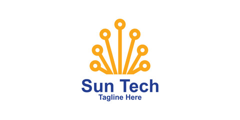 logo design sun and tech,design creative elegant.