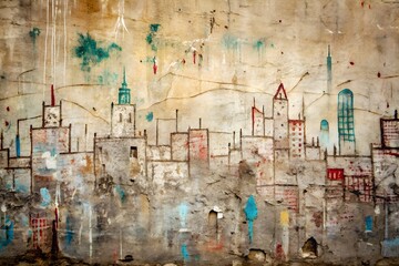 Fototapeta premium scratched city wall texture with faint graffiti