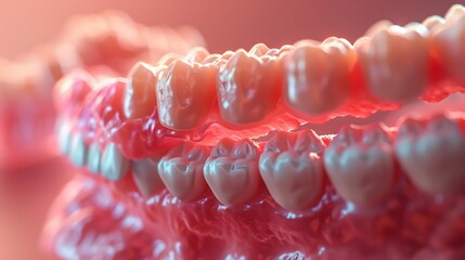 Breathtaking time lapse visualization of a childs baby teeth gradually falling out and being replaced by permanent teeth educational animation style background