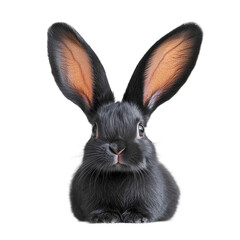 Fototapeta premium Funny baby black rabbit with long ears isolated transparent background.