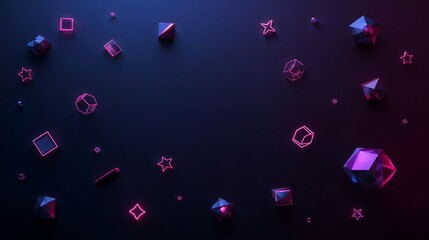 Abstract Dark Blue Background Neon Pink Geometric Shapes 3 D Render Scattered Cubes Stars image