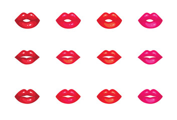 Set female lips gloss red and pink lipstick. Fashion Illustration Woman Mouth. Lips icon isolated vector illustration on white background.