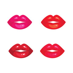 Set female lips gloss red and pink lipstick. Fashion Illustration Woman Mouth. Lips icon isolated vector illustration on white background.