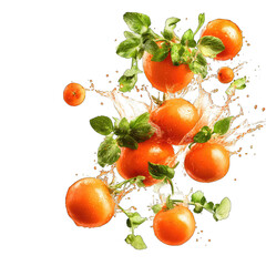 Orange fruits burst in a splash
