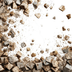 Abstract rock fragments, white void
