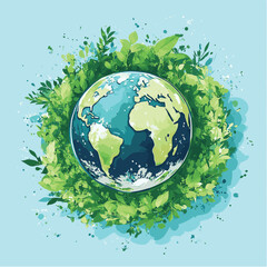 world globe planet earth background banner sustainable environment ecology nature regeneration eco friendly green energy care for nature esg concept, vector style simple color