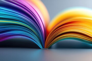 Colorful pages of an open book, displaying a vibrant spectrum of hues.