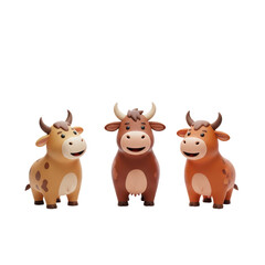 Naklejka premium Cute Cartoon Cows Figurines Set on White Background in Playful Style