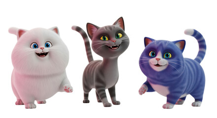 Obraz premium Cute Cartoon Cats with Bright Colors and Playful Expressions in White Background