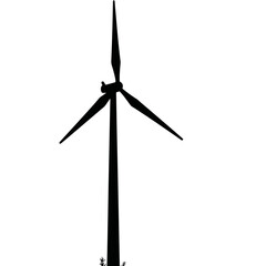 Silhouette of wind turbine on white background, renewable energy concept