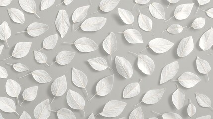 Seamless Pattern White Leaves Gray Background Minimalist Botanical Design image