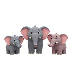 Obraz premium Cute Cartoon Elephants Set in Light Gray and Pink Colors on White Background