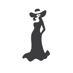 Portrait of a beautiful woman in an elegant wide-brimmed hat in a minimalist style. Young girl in a dress. High Fashion vector illustration.