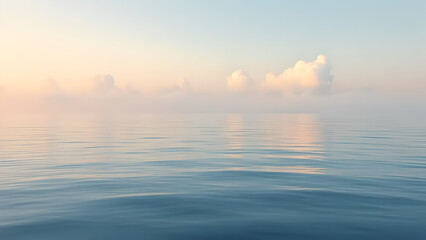 Obraz premium Calm, Misty Ocean Horizon at Sunrise or Sunset