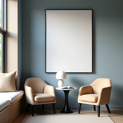 interior of a modern office, Frame mockup, ISO A paper size. Living room wall poster mockup. Interior mockup with house background. Modern interior design. 3D render