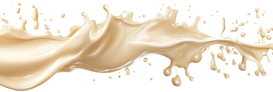 Elegant beige liquid splash, dynamic and smooth on a contrasting black backdrop