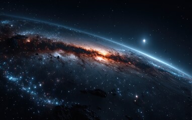 A breathtaking view of Earth, with a galaxy visible from orbit