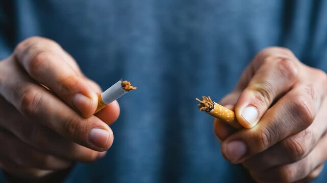 Man Breaking Cigarette Quitting Smoking