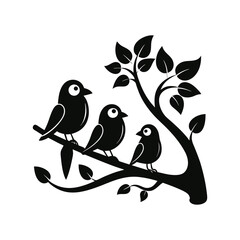 Three Birds silhouette vector icon on Branch Talking &ndash; Minimal Line Art Illustration, vector icon of birds icon