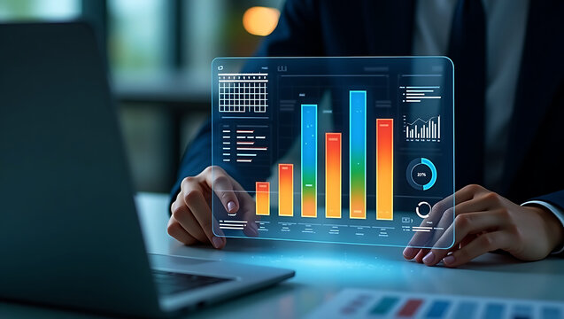 Project management and management project workflow scheduling interface. A business professional analyzing Gantt charts, managing task execution through a digital strategy dashboard
