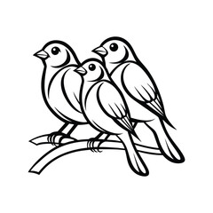 Three Birds Communicating on Branch – Black Vector Icon
