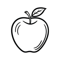 Apple Black Line Art Vector – Minimal Fruit Outline Icon