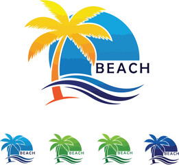 Tropical Beach Palm Tree Ocean Logo Variations