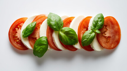 Fresh caprese salad with sliced tomatoes, mozzarella, and basil leaves - a minimalist take on classic Italian flavors