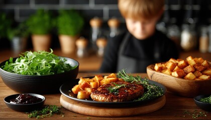 Child watching a meal being prepared