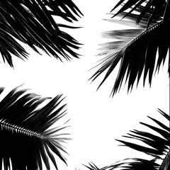 Monochromatic palm leaves create a dramatic and abstract botanical pattern