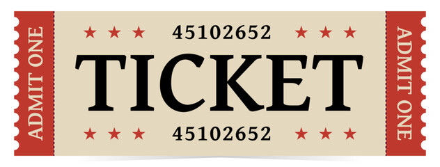 Ticket in retro style and vintage colors. Flat vector illustration isolated