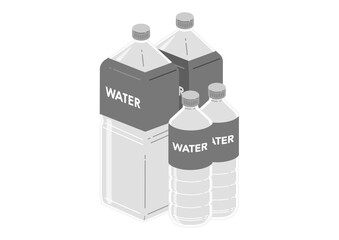 2リットルペットボトルと500ミリリットルペットボトルのミネラルウォーターのイラスト