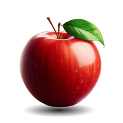 A red apple with a green leaf Ripe apple with leaf on white background