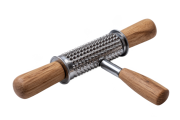 Wooden handle spiked roller massager isolated on transparent background