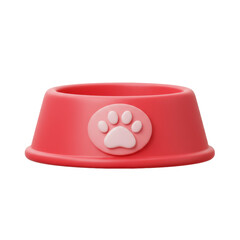 Fototapeta premium Red pet food bowl with white paw print symbol for dog or cat feeding isolated on a transparent background, png, cutout.