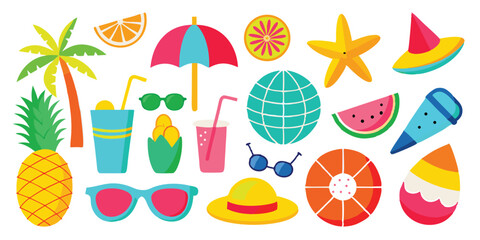 Colorful Summer Vacation Essentials Clipart