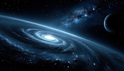 Cosmic spiral galaxy view from a planet