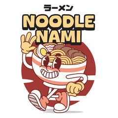Vector Illustration of Ramen Mascot with Retro Cartoon mascot Available for Logo Badge