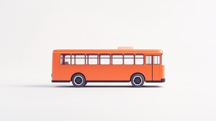 Orange toy bus on white background, side view, clean lines