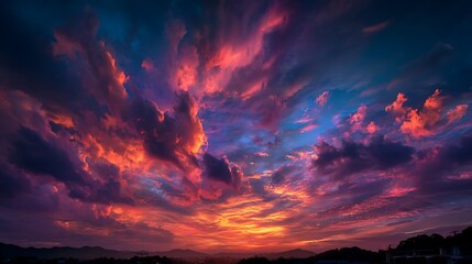 Fototapeta premium Burning clouds at sunset in a dramatic evening sky.