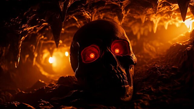 Glowing Skull in a Dark Cave